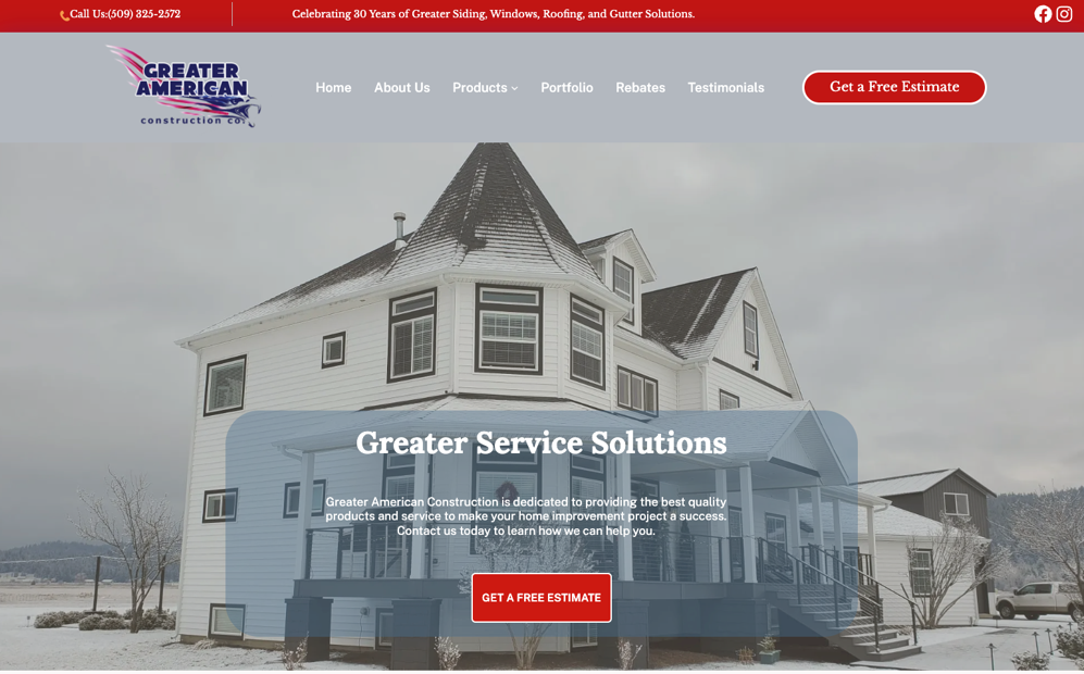 Greater American Construction Co. website homepage. 