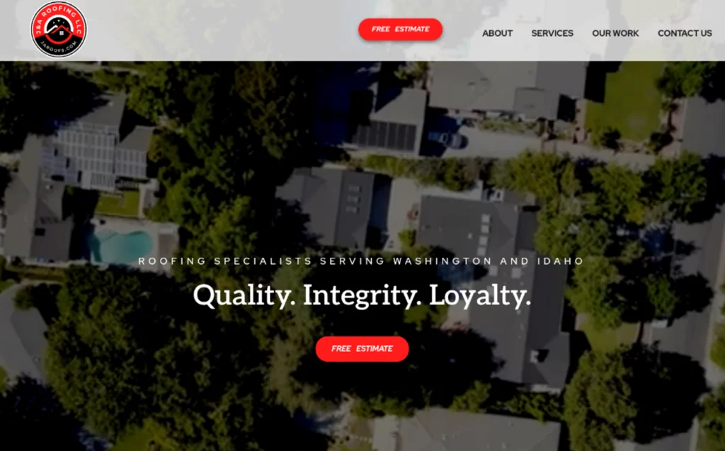 J&A Roofing LLC website homepage. 