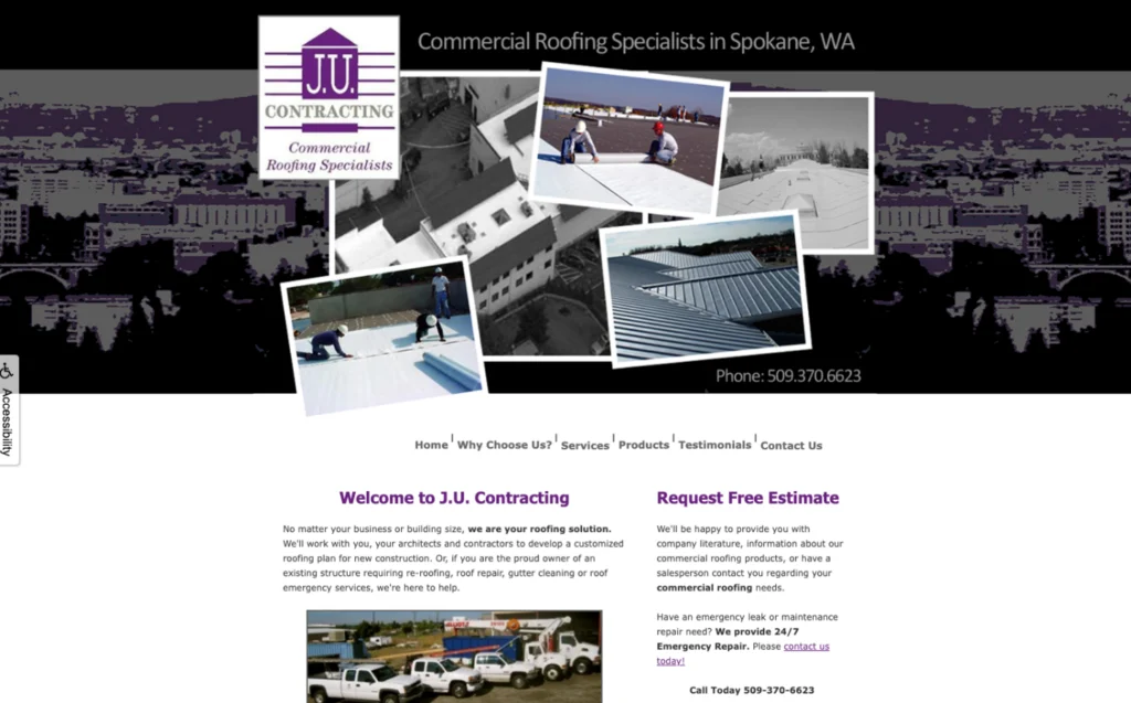 J.U. Contracting website homepage. 