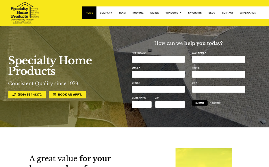 Specialty Home Products website homepage. 