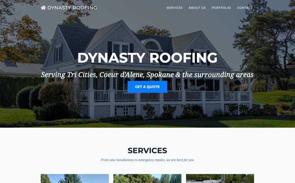 Dynasty Roofing website homepage. 