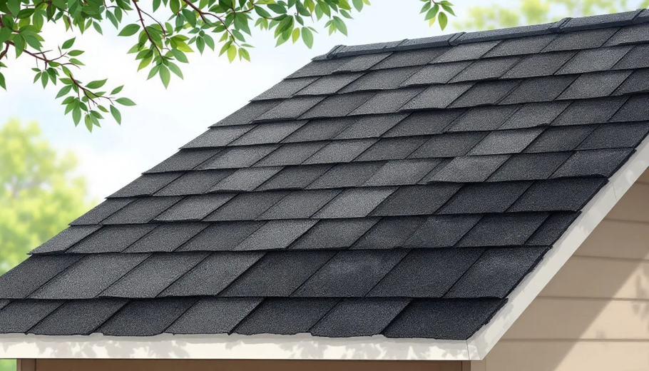 An image of asphalt shingles on a house. 