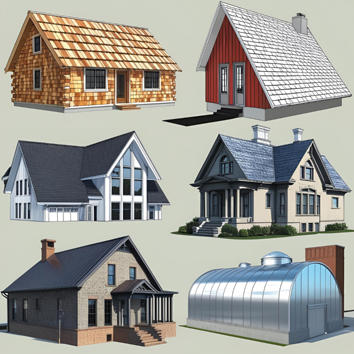 Multiple synthetic roofs on houses.