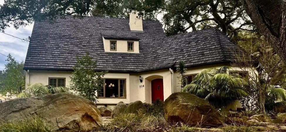 A combination of roof styles on a mountain home.