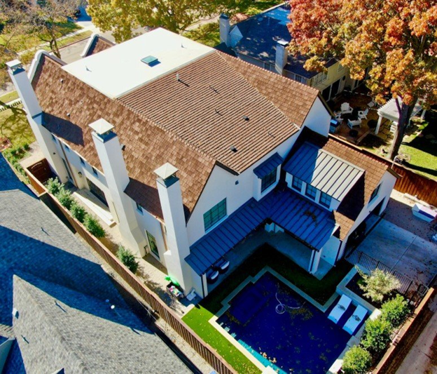 Different types of roofs on a home.