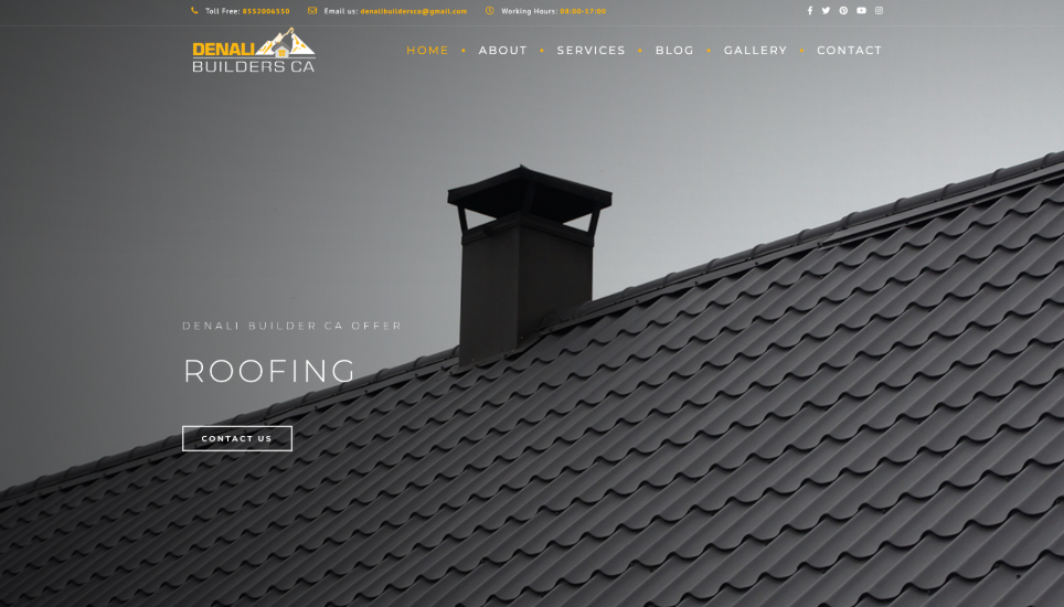 Denali Builders and Roofing website homepage. 