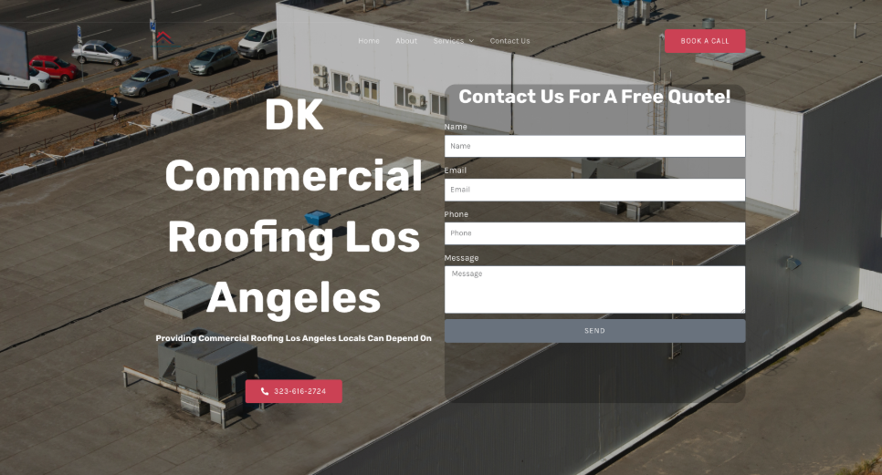 DK Commercial Roofing website homepage. 