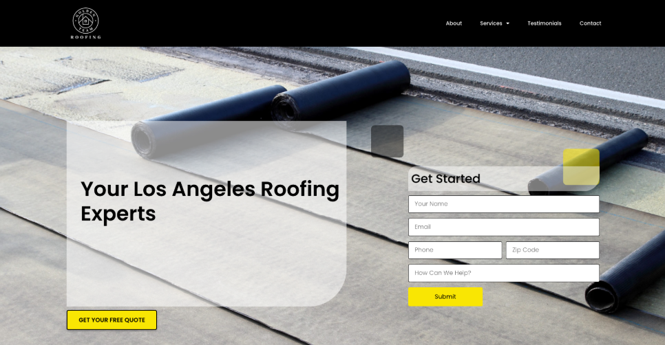 Golden Team Roofing website homepage. 