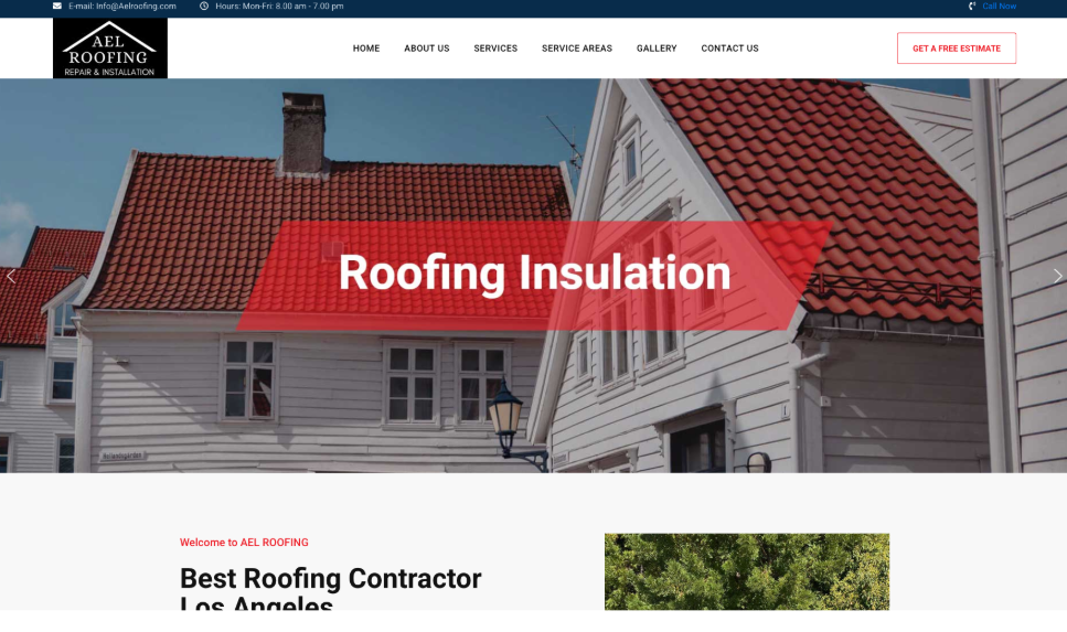 AEL Roofing Los Angeles website homepage. 