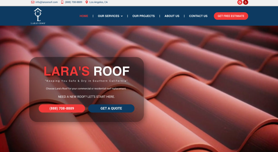 LARA'S ROOF website homepage. 
