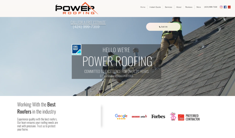 Power Roofing website homepage. 