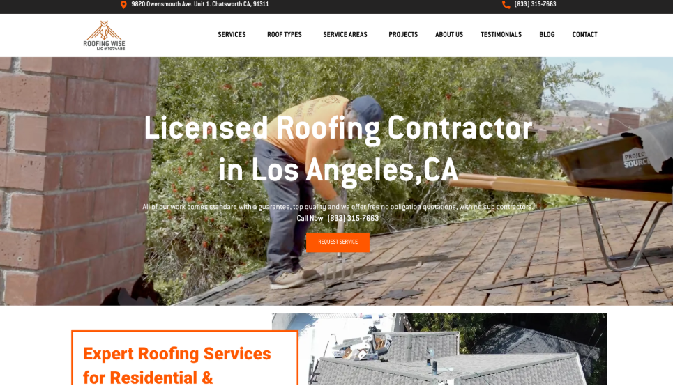 Roofing Wise website homepage. 