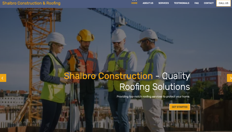 Shalbro Construction & Roofing website homepage. 