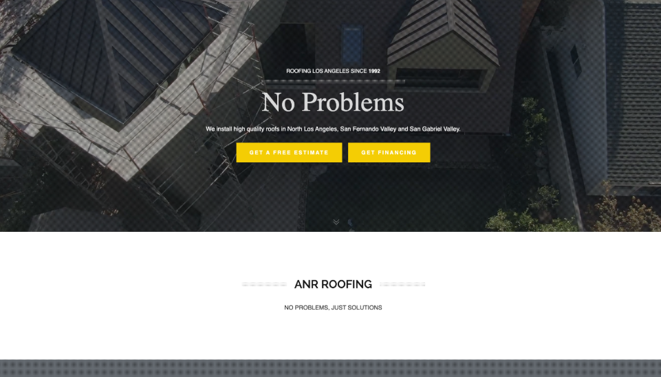 ANR Roofing website homepage. 