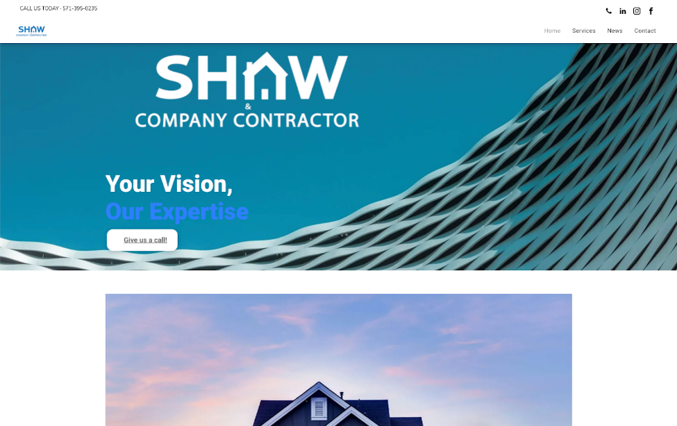 Image of Shaw & Company's website.
