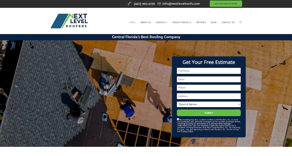 View of the Next Level Roofers website