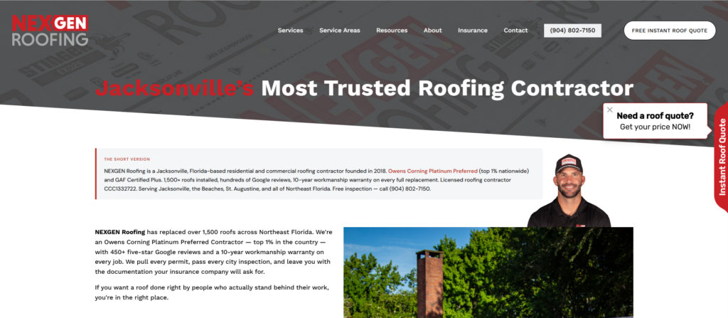 NEXGEN Roofing homepage.