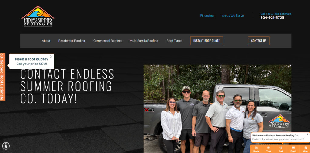 Endless Summer Roofing Co. homepage.