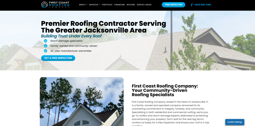 First Coast Roofing Company homepage.