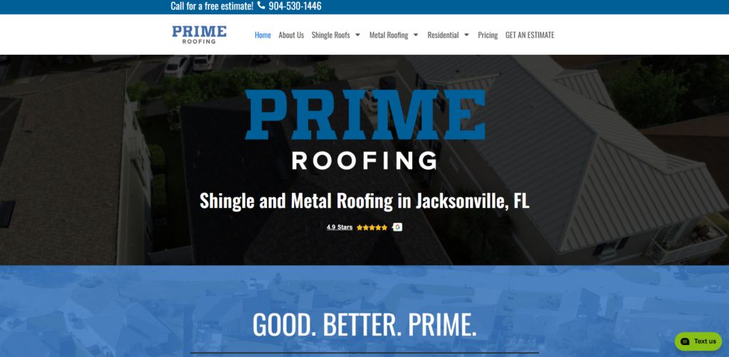 Prime Roofing homepage.