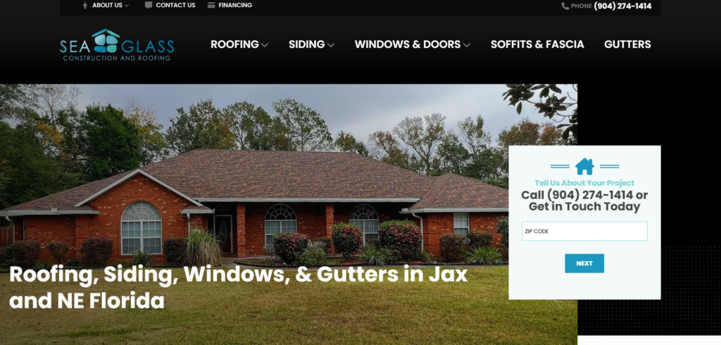 Sea Glass Construction and Roofing homepage.