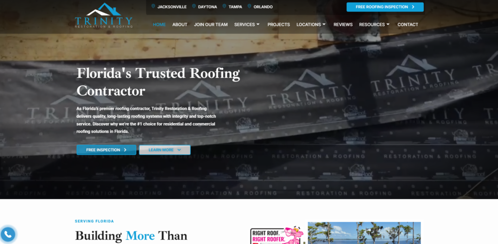 Trinity Restoration and Roofing homepage