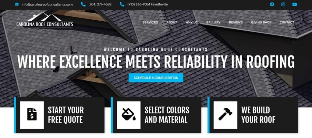 Carolina Roof Consultants homepage screenshot. 