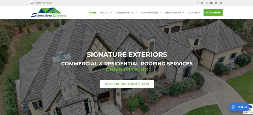 Signature Exteriors homepage screenshot. 