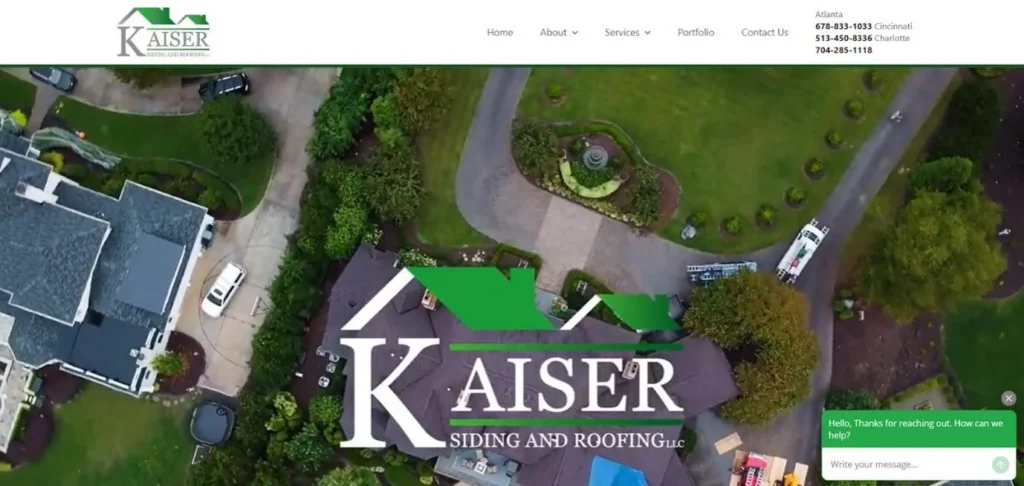 Kaiser Siding and Roofinghomepage screenshot. 