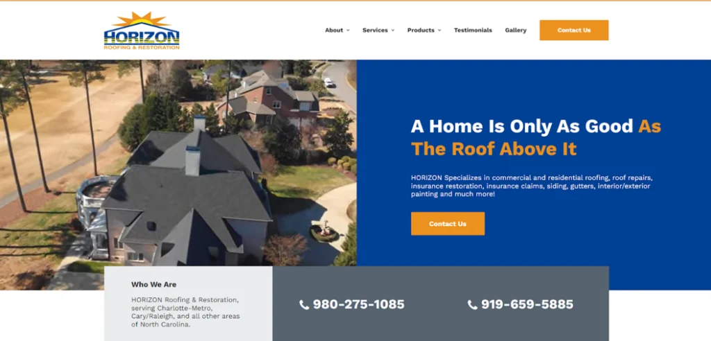Horizon Roofing & Restoration homepage screenshot. 