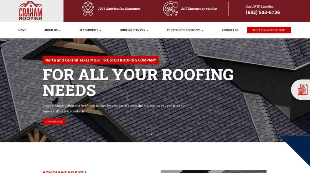 An image of Graham Roofing’s homepage.