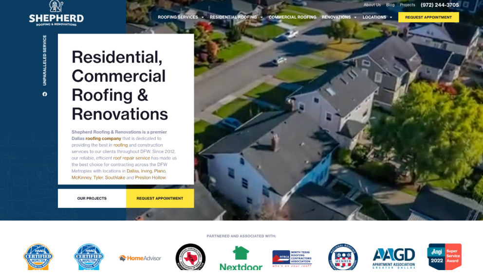 An image of Shepherd Roofing & Renovations’s homepage.