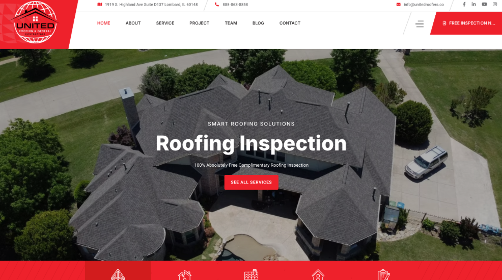 An image of United Roofing & General Contractors’s homepage.