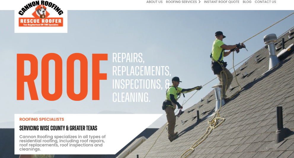 An image of Cannon Roofing’s homepage.