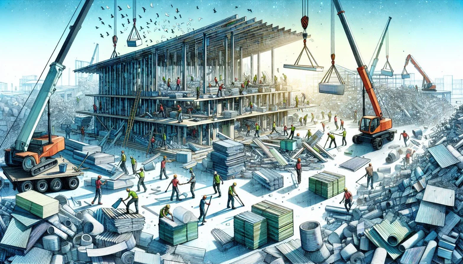 Illustration of Recycled Materials Used in Sustainable Construction