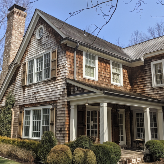 A home with cedar shake siding.