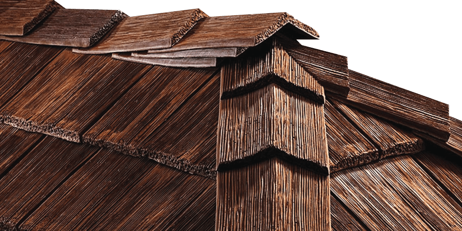 Synthetic cedar shake roof with the natural look of real cedar wood.