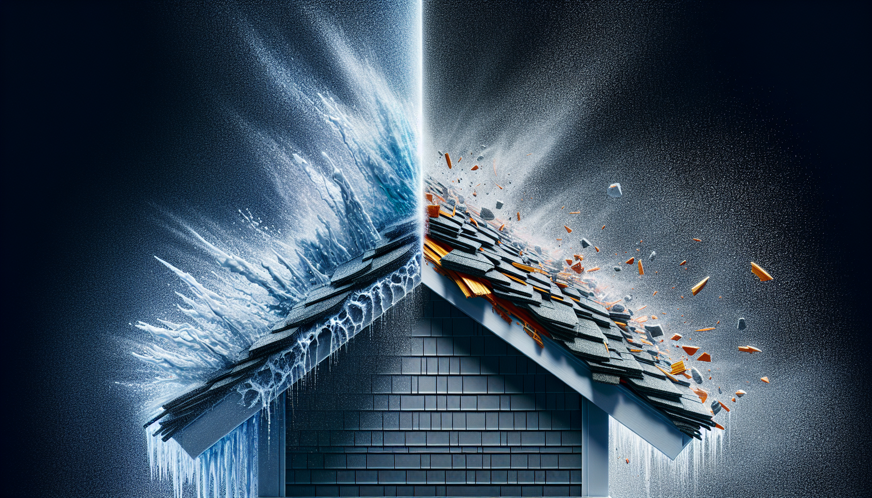 An image showing different natural elements and the damage they cause on a roof.