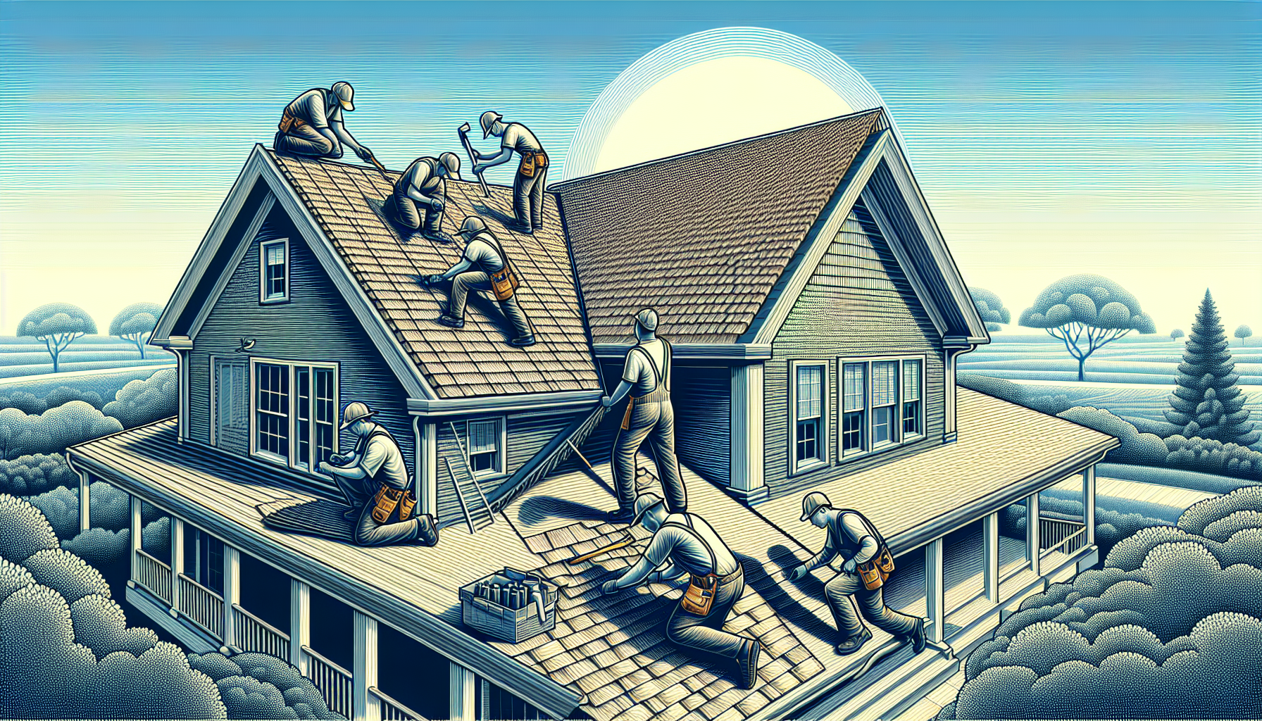 A visual of contractors installing an impact resistant roof on a home.