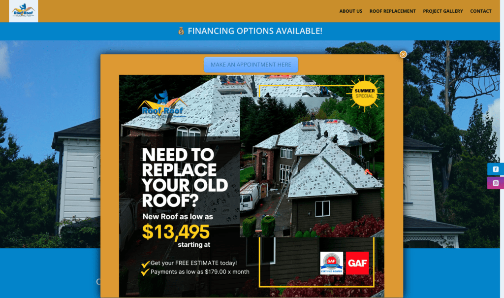 Roof Roof Roofing PDX homepage banner, highlighting roofing contractors in Portland.