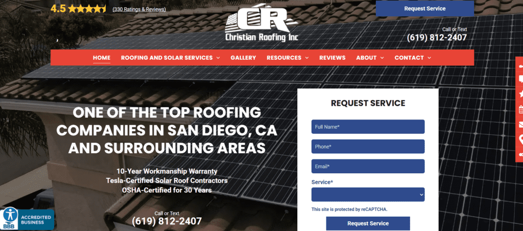 Christian Roofing Inc snapshot of website.
