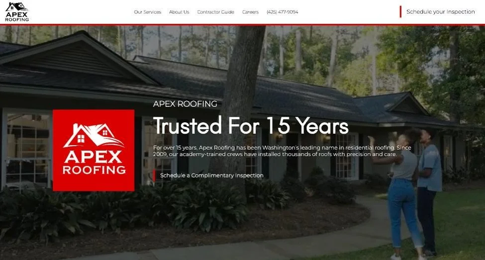 Top roofing company, Apex Roofing’s website.