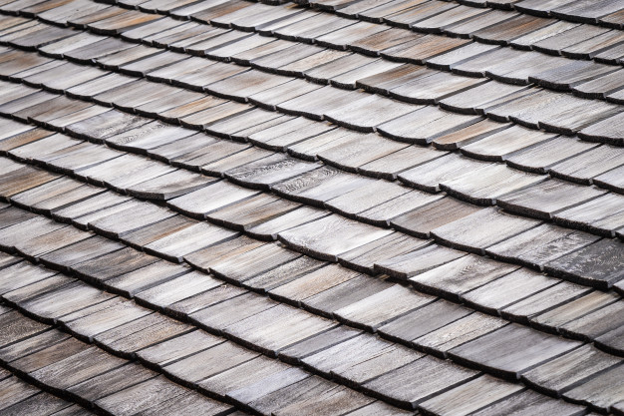 Wood shake shingle roof discoloration.