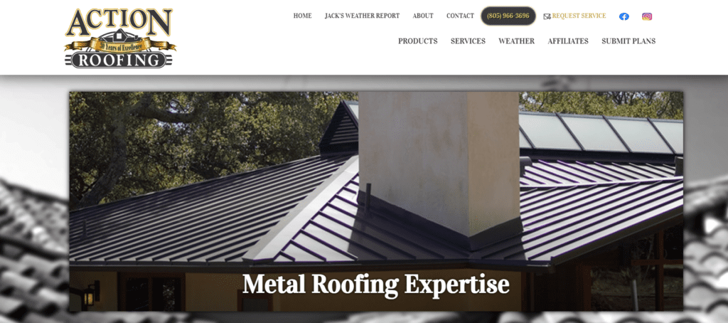 Action Roofing website screenshot.