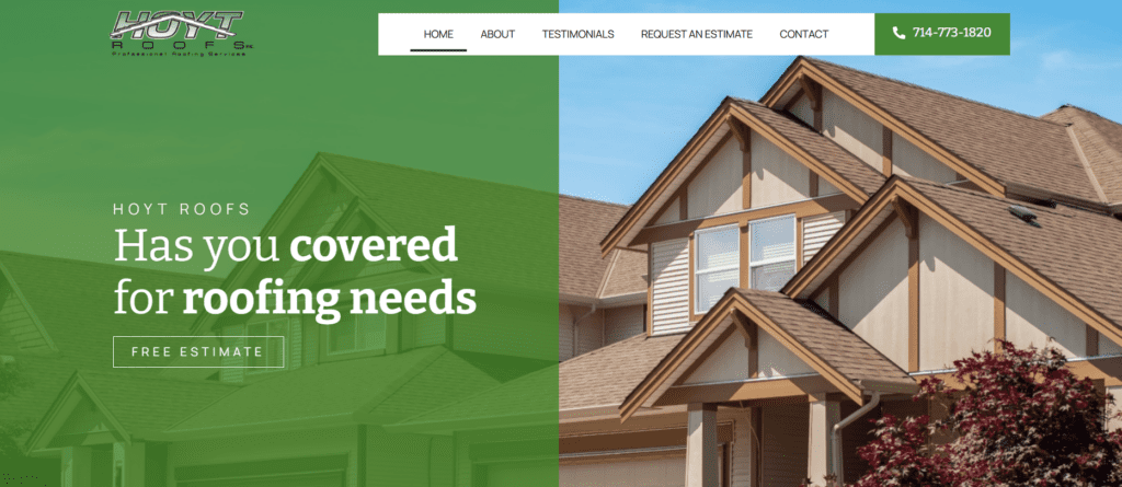 Screenshot of Hoyt Roofing website.