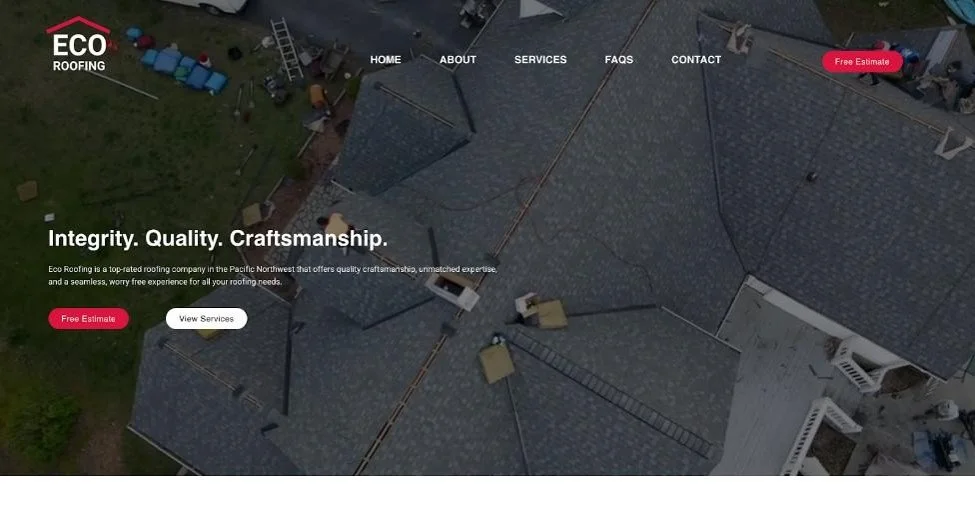 Website screenshot for Eco Roofing NW.