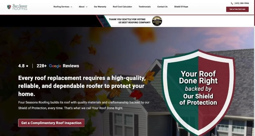 Four Seasons Roofing & Remodeling website view.