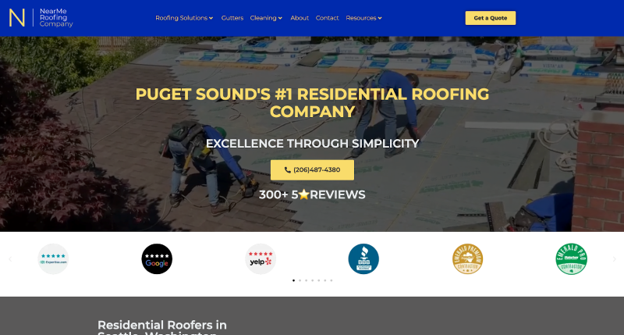Homepage of NearMe Roofing Company’s website.