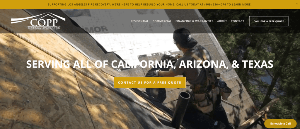 Copp Roofing website screenshot.