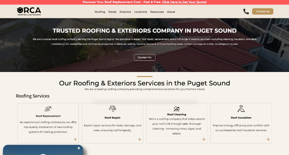 Website for Orca Roofing & Exteriors.
